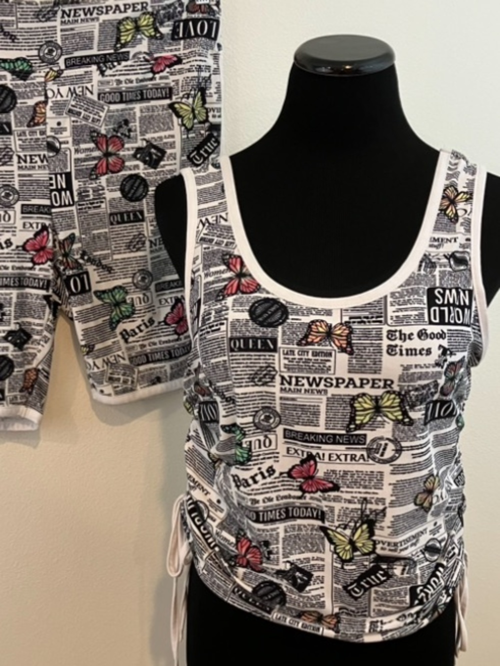 Tank & Shorts Set Newspaper Print & Butterflies